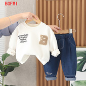 Korea kevad-sügis beebiriided tikandid kiri dressipluus teksad püksid laste kaheosaline komplekt, rõivad lastele poistele tüdrukutele 1-5a