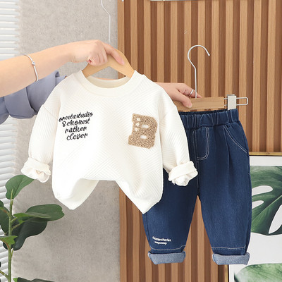 Korea kevad-sügis beebiriided tikandid kiri dressipluus teksad püksid laste kaheosaline komplekt, rõivad lastele poistele tüdrukutele 1-5a