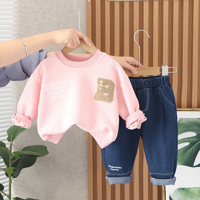 Korea kevad-sügis beebiriided tikandid kiri dressipluus teksad püksid laste kaheosaline komplekt, rõivad lastele poistele tüdrukutele 1-5a