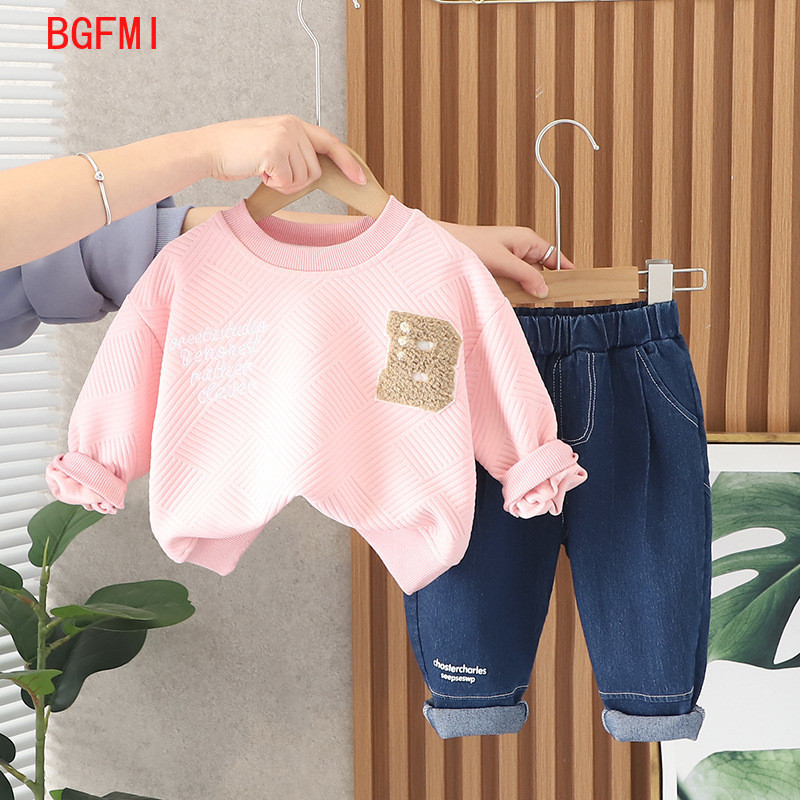 Korea kevad-sügis beebiriided tikandid kiri dressipluus teksad püksid laste kaheosaline komplekt, rõivad lastele poistele tüdrukutele 1-5a