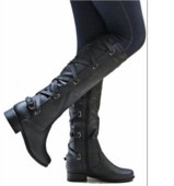 Cizme pentru genunchi pentru femei Toc gros Fermoar șiret Pantofi cu cataramă pentru femei Ghete la modă pentru femei Punk Cizme cu platformă pentru femei Toamnă Iarnă 43