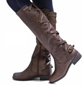 Дамски ботуши до коляното Дебели токчета Цип и връзки Дамски обувки с катарама Дамски модни ботуши Пънк женски ботуши на платформа Есен Зима 43
