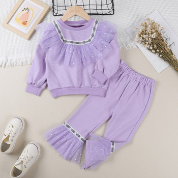 Melario Пролет Есен Бебешки комплекти дрехи за момичета Детска дантелена тениска с дълъг ръкав Суичър + панталони Детски ежедневни дрехи Екипировки