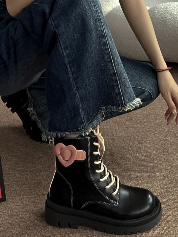 Y2K Coreeană Elegantă Roz Alb Cizme Martin lungi Iarnă Estetică Casual Kawaii Pantof Gros Cu Toc Înalt Platformă Pantofi Femei