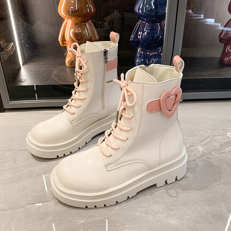 Y2K Coreeană Elegantă Roz Alb Cizme Martin lungi Iarnă Estetică Casual Kawaii Pantof Gros Cu Toc Înalt Platformă Pantofi Femei