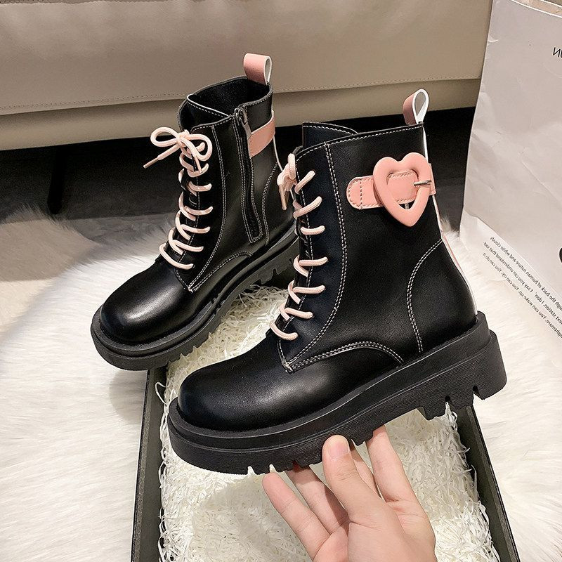 Y2K Coreeană Elegantă Roz Alb Cizme Martin lungi Iarnă Estetică Casual Kawaii Pantof Gros Cu Toc Înalt Platformă Pantofi Femei