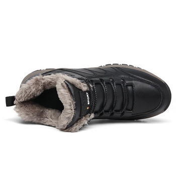 Мъжки зимни ботуши за сняг Водоустойчиви боти до глезена Плюшени обувки Ежедневни обувки на открито Маратонки с връзки Неплъзгащи се ръчно изработени ботуши Мъжки