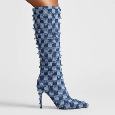 Cizme cu sclipici cu vârf ascuțit pentru femei, cu design de marcă, cu tocuri subțiri, cu fermoar, cu fermoar, cu sclipici, cu vârf ascuțit.