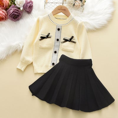 Melario tüdrukute riided sügistalvine nukukrae kampsun kardigan + ruuduline seelik kaheosaline komplekt jõuludeks Beebi tüdrukute komplektid