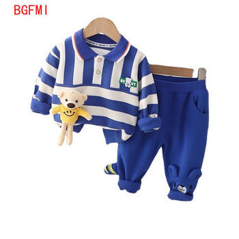Ανοιξιάτικο φθινόπωρο για αγόρια βαμβακερά 2 τεμάχια κοστούμι πουλόβερ ριγέ Φούτερ Κοστούμι Παιδικό Cartoon Bear Αθλητικό Σετ 1-5Y Παιδικά Ρούχα
