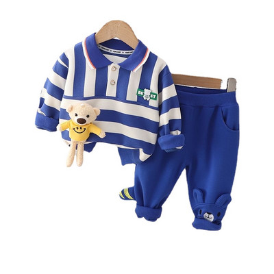 Ανοιξιάτικο φθινόπωρο για αγόρια βαμβακερά 2 τεμάχια κοστούμι πουλόβερ ριγέ Φούτερ Κοστούμι Παιδικό Cartoon Bear Αθλητικό Σετ 1-5Y Παιδικά Ρούχα