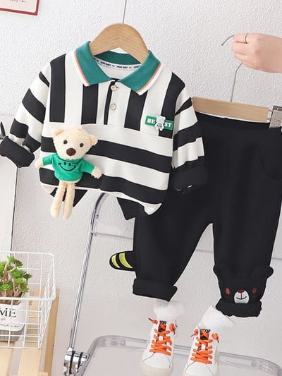 Ανοιξιάτικο φθινόπωρο για αγόρια βαμβακερά 2 τεμάχια κοστούμι πουλόβερ ριγέ Φούτερ Κοστούμι Παιδικό Cartoon Bear Αθλητικό Σετ 1-5Y Παιδικά Ρούχα