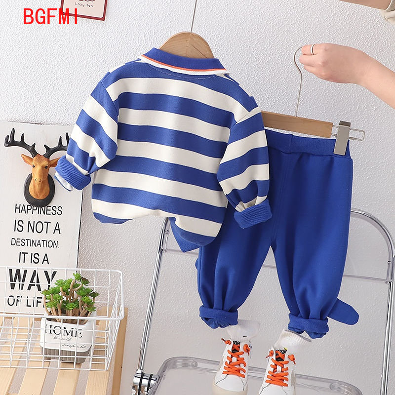 Ανοιξιάτικο φθινόπωρο για αγόρια βαμβακερά 2 τεμάχια κοστούμι πουλόβερ ριγέ Φούτερ Κοστούμι Παιδικό Cartoon Bear Αθλητικό Σετ 1-5Y Παιδικά Ρούχα