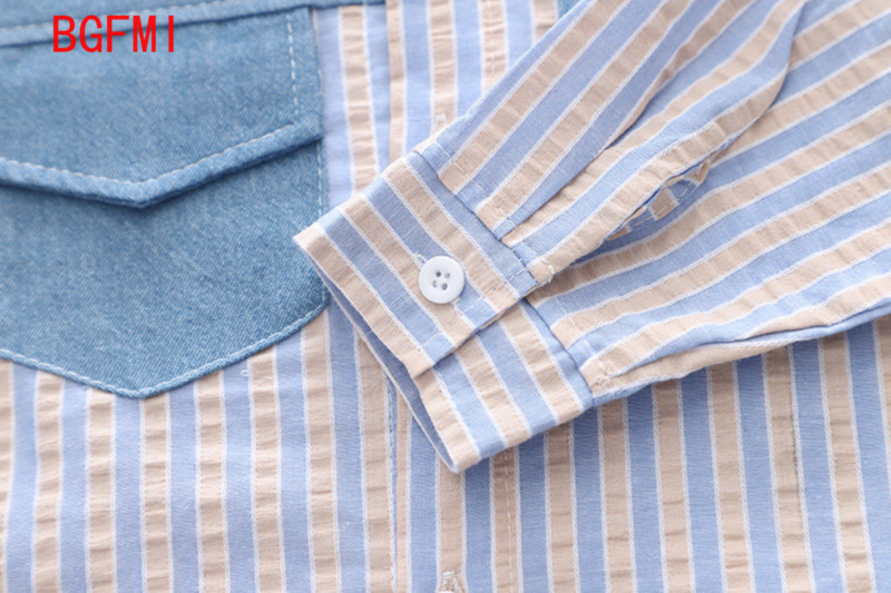 Κορεατικά ανοιξιάτικα βρεφικά ρούχα φθινοπώρου Παιδικά ρούχα ριγέ συνονθύλευμα τζιν Πουκάμισα Cargo Παντελόνια Σετ δύο τεμαχίων Παιδικά ρούχα για αγόρια