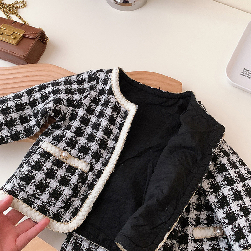 Menoea tüdrukute rõivakomplekt, 2023. aasta sügis, uus magusa kabe tasku, üherealine mantel + lühikesed püksid, kaheosaline moodne komplekt lastele