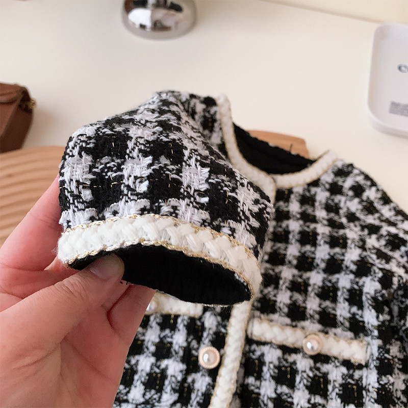 Menoea tüdrukute rõivakomplekt, 2023. aasta sügis, uus magusa kabe tasku, üherealine mantel + lühikesed püksid, kaheosaline moodne komplekt lastele