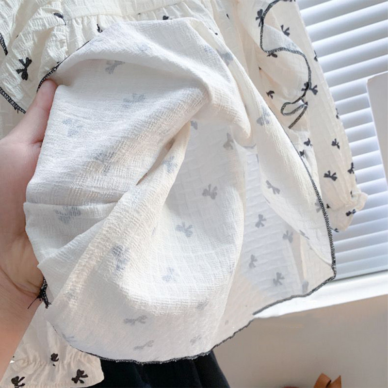 Menoea Tüdrukute Komplekt Uus Sweet Lotus Edge Bow Print ruudukujuline kaelus + Bow poolitatud püksid, kaheosaline komplekt laste moekomplektile