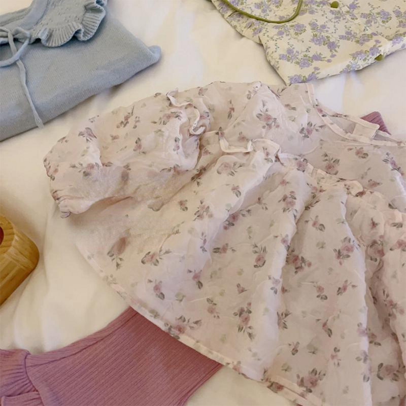 Σετ για κορίτσια Melario 2023 Φθινόπωρο Νέο Κοριτσίστικο στάμπα με λουλούδια Πλισέ πάνω και βολάν παντελόνι δύο τεμαχίων Sweet Cute girls σετ ρούχων