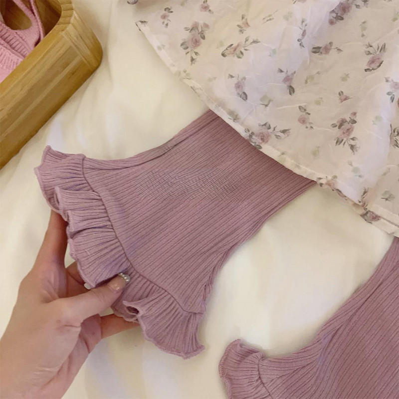 Σετ για κορίτσια Melario 2023 Φθινόπωρο Νέο Κοριτσίστικο στάμπα με λουλούδια Πλισέ πάνω και βολάν παντελόνι δύο τεμαχίων Sweet Cute girls σετ ρούχων