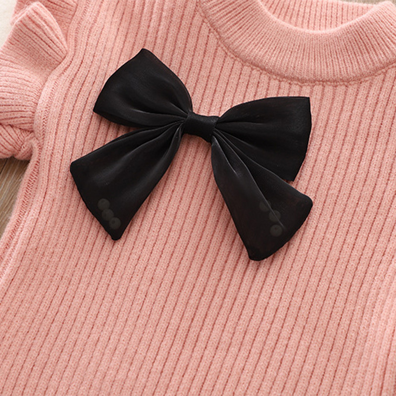 Melario lány pulóver szettek 2023 őszi/téli kötőszett új lányoknak, masni fodros kötés felső+nadrág kétrészes lány szettek