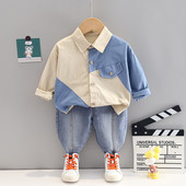 Korea kevad-sügis laste poisiriiete komplekt pikkade varrukatega särk Teksad püksid kaheosaline ülikond väikelapse poisi riietus 1-5a