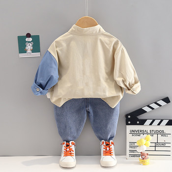 Κορεατικά φθινοπωρινά παιδικά ρούχα για αγόρια μακρυμάνικο πουκάμισο ζεμένο παντελόνι Τζιν παντελόνι Κοστούμι δύο τεμαχίων Κοστούμι για μωρά για μωρά 1-5 ετών