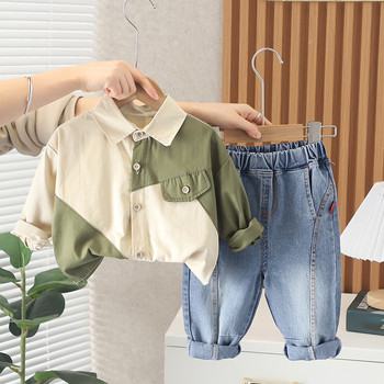 Κορεατικά φθινοπωρινά παιδικά ρούχα για αγόρια μακρυμάνικο πουκάμισο ζεμένο παντελόνι Τζιν παντελόνι Κοστούμι δύο τεμαχίων Κοστούμι για μωρά για μωρά 1-5 ετών