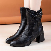 Botine din piele moale pentru damă, toamnă/iarnă, piele moale, scurte, la jumătatea gambei, Doc Martens, cu toc complet și cizme de catifea