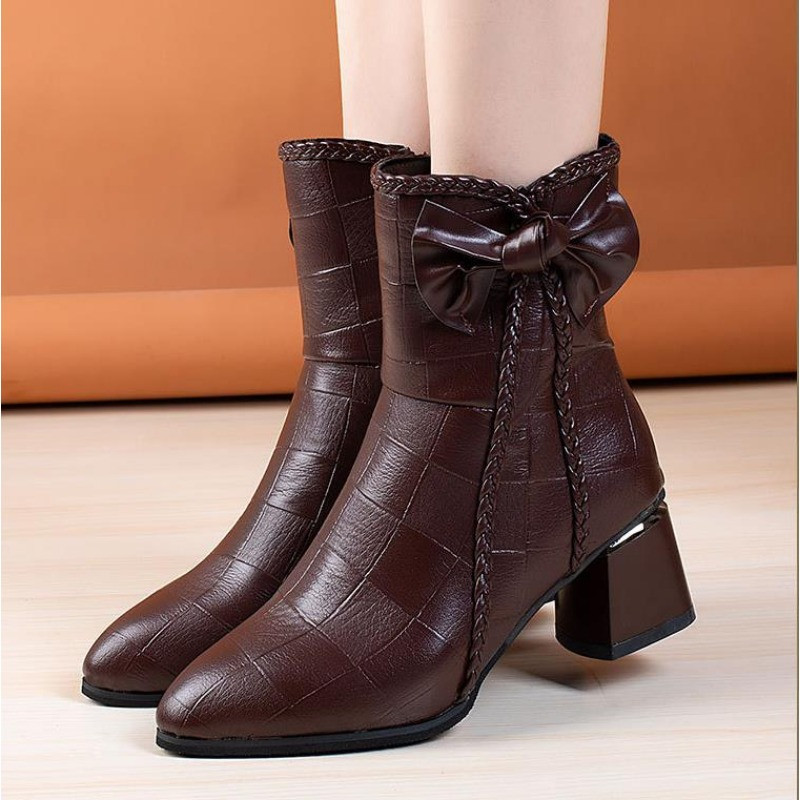 Μαλακό δερμάτινο μποτάκι μέχρι τον αστράγαλο Γυναικεία νέα φθινόπωρο/χειμώνα Μαλακό δέρμα κοντά στη μέση της γάμπας Doc Martens με πλήρες τακούνι και βελούδινες μπότες