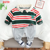 Korea beebide sügisriided 2023. aasta kevade pikkade varrukatega triibuline polosärk, dressipüksid, 2 tk. ülikond, rõivad poistele, poistele