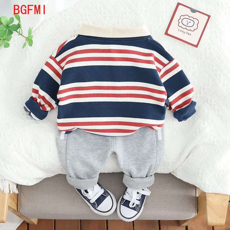 Korea beebide sügisriided 2023. aasta kevade pikkade varrukatega triibuline polosärk, dressipüksid, 2 tk. ülikond, rõivad poistele, poistele