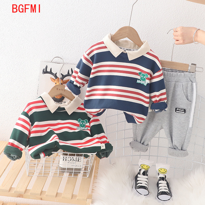 Korea beebide sügisriided 2023. aasta kevade pikkade varrukatega triibuline polosärk, dressipüksid, 2 tk. ülikond, rõivad poistele, poistele