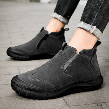 Πλαϊνές μπότες πλατφόρμας με φερμουάρ Νέα παπούτσια για άντρες Winter Plus Βελούδινες ζεστές ανδρικές μπότες Ευέλικτες αντιολισθητικές μπότες με στρογγυλό μήκος μέχρι τον αστράγαλο