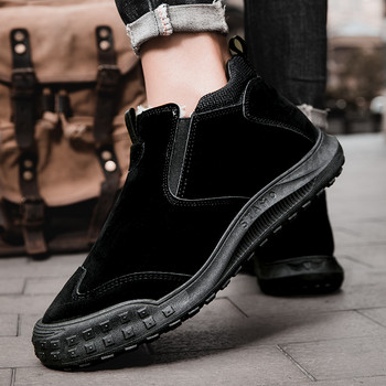 Πλαϊνές μπότες πλατφόρμας με φερμουάρ Νέα παπούτσια για άντρες Winter Plus Βελούδινες ζεστές ανδρικές μπότες Ευέλικτες αντιολισθητικές μπότες με στρογγυλό μήκος μέχρι τον αστράγαλο