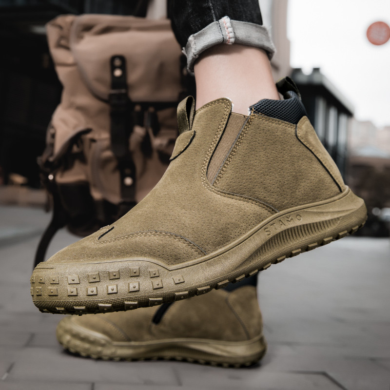 Πλαϊνές μπότες πλατφόρμας με φερμουάρ Νέα παπούτσια για άντρες Winter Plus Βελούδινες ζεστές ανδρικές μπότες Ευέλικτες αντιολισθητικές μπότες με στρογγυλό μήκος μέχρι τον αστράγαλο
