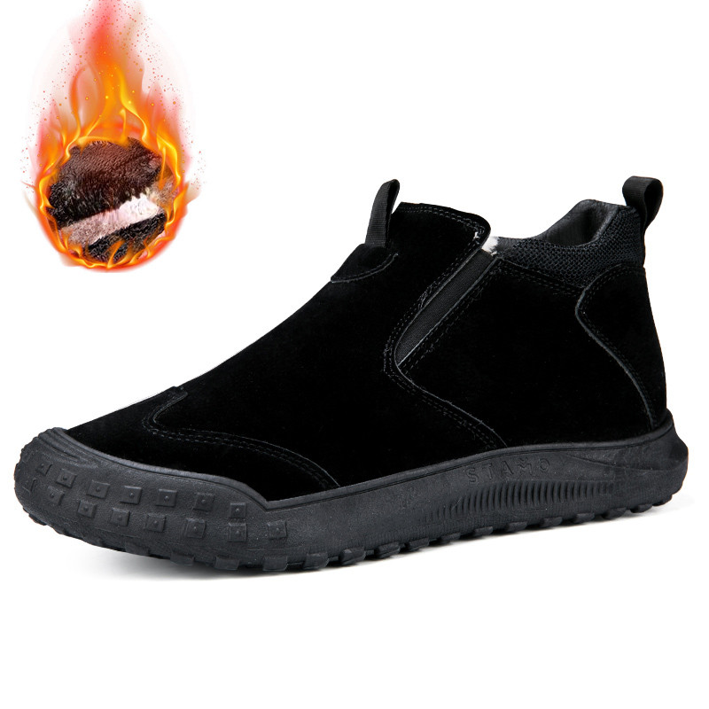 Πλαϊνές μπότες πλατφόρμας με φερμουάρ Νέα παπούτσια για άντρες Winter Plus Βελούδινες ζεστές ανδρικές μπότες Ευέλικτες αντιολισθητικές μπότες με στρογγυλό μήκος μέχρι τον αστράγαλο