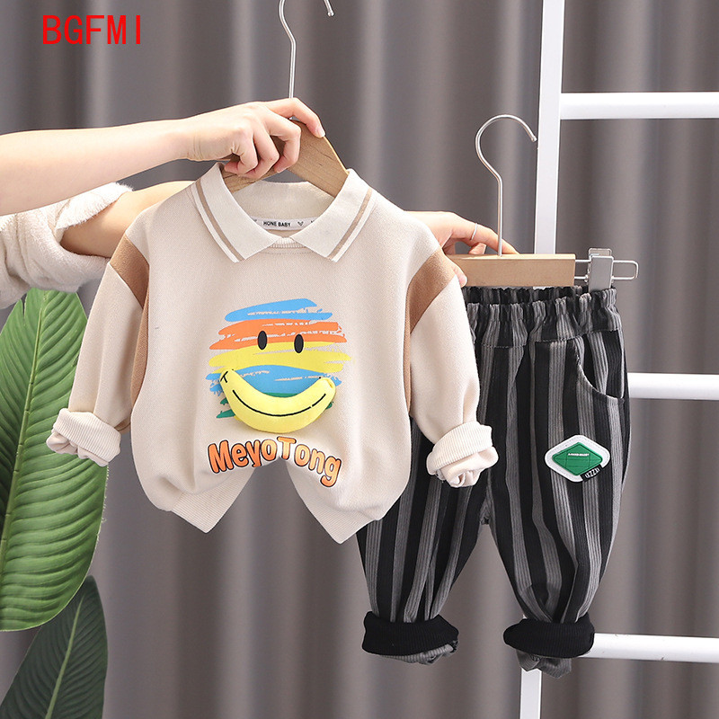 Κορεάτικη άνοιξη 2023 Φθινοπωρινά ρούχα για μωρά κινούμενα σχέδια Μπανάνα Smily Φούτερ Παντελόνι με ρίγες Κοστούμι δύο τεμαχίων για παιδιά αγόρια 1-5 ετών