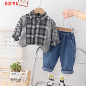 Korea kevadised beebide sügisriided 2023 pikkade varrukatega ruudulised särgid Teksad Püksid Kaheosalised ülikonnad 1–5-aastastele poistele