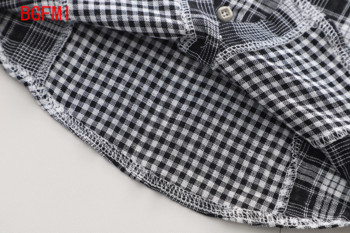Корейски пролетни бебешки есенни дрехи 2023 г. Карирани ризи с дълъг ръкав Дънки Панталони Костюм от две части Облекла за деца Момчета 1-5 г.