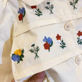 Melario 2023 Пролетни и есенни модни ризи за момичета Детски поло топ с бродирани цветя + комплект клинове с дантелени ръбове Комплект сладко момиче