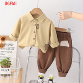 Îmbrăcăminte coreeană pentru copii pentru băieți, primăvară, toamnă, cămașă cu mânecă lungă, urs din desene animate, pantaloni casual, costum din două piese, haine pentru copii pentru bărbați