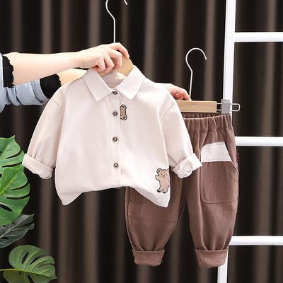 Îmbrăcăminte coreeană pentru copii pentru băieți, primăvară, toamnă, cămașă cu mânecă lungă, urs din desene animate, pantaloni casual, costum din două piese, haine pentru copii pentru bărbați