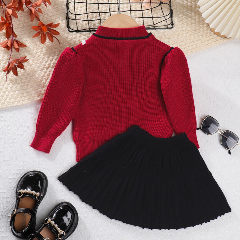 Melario tüdrukute kampsunite komplektid 2023. aasta sügis/talv komplekt tüdrukutele, kaelus, kootud top+seelik, kaheosaline moodne tüdrukute komplekt