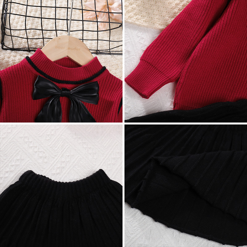 Melario tüdrukute kampsunite komplektid 2023. aasta sügis/talv komplekt tüdrukutele, kaelus, kootud top+seelik, kaheosaline moodne tüdrukute komplekt