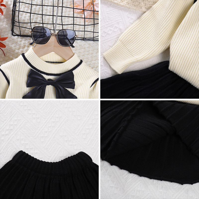 Melario tüdrukute kampsunite komplektid 2023. aasta sügis/talv komplekt tüdrukutele, kaelus, kootud top+seelik, kaheosaline moodne tüdrukute komplekt