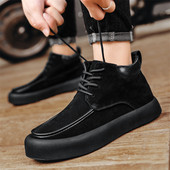 Cizme negre pentru bărbați, cu șireturi, pantofi pentru bărbați, în aer liber, din piele de căprioară artificială, până la glezne, cu talpă groasă, pentru bărbați, cizme scurte rezistente la uzură.