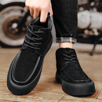 Μαύρες ανδρικές μπότες με κορδόνια Ανδρικά παπούτσια για εξωτερικούς χώρους Faux Suede Ανδρικές μπότες με χοντρή σόλα μέχρι τον αστράγαλο Ανδρικές μπότες casual ανθεκτικές στη φθορά
