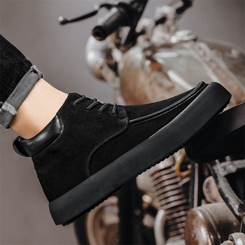 Μαύρες ανδρικές μπότες με κορδόνια Ανδρικά παπούτσια για εξωτερικούς χώρους Faux Suede Ανδρικές μπότες με χοντρή σόλα μέχρι τον αστράγαλο Ανδρικές μπότες casual ανθεκτικές στη φθορά