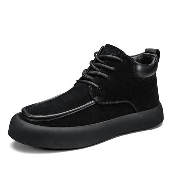 Черни мъжки ботуши с връзки Обувки за мъже, външни мъжки ботуши от изкуствен велур, дълги до глезена, дебела подметка, ежедневни, устойчиви на износване къси ботуши