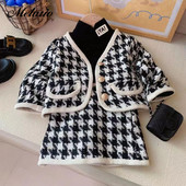 Melario Set Copii Set Nou Toamna/Iarna Maneca Lunga Model Geometric Buzunar Cardigan Tricotat+Fursta Scurta Set Doua Piese